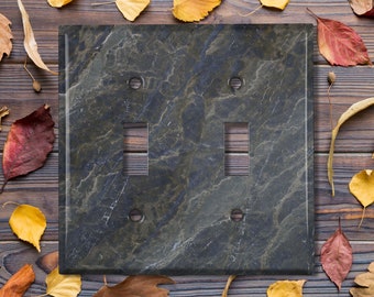 Metal Light Switch Cover | Outlet Plate, Elegant Dark Grey Blue Marble PRINT, Image of Marble, MAR176