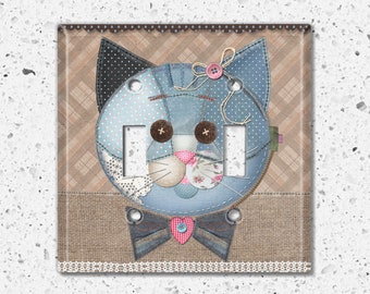 Metal Light Switch Cover, Light Switch Plate, Outlet Cover, Wall Plate Home Decor, Children's Room Decor, Formal Patchwork Cat Toy CAT005