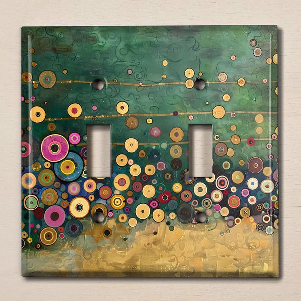 Metal Light Switch Cover | Light Switch Plate, Outlet Cover, Wall Plate, Home Decor, Klimt Style Art, Abstract Floral Circle Decor, FLW743