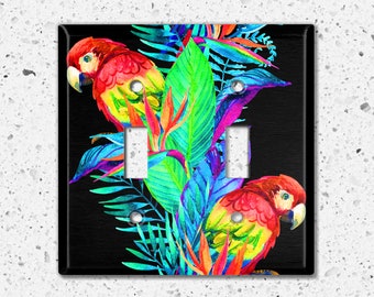 Metal Light Switch Cover, Light Switch Plate, Outlet Cover, Wall Plate Home Decor, Colorful Parrot Decor GFI 1 2 3 Gangs  Center Parrot Bird