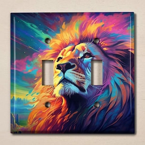 Metal Light Switch Cover, Light Switch Plate, Outlet Cover, Wall Plate, Colorful Lion, Colorful Animal Room Decor, Kids Room, ANM102