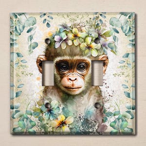 Metal Light Switch Cover, Light Switch Plate, Outlet Cover, Wall Plate, Home Decor Idea, Animal for Nursery Room, Cute Monkey Animal ANM087