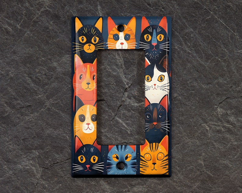 Metal Light Switch Cover, Light Switch Plate, Outlet Cover, Wall Plate, Home Decor Idea, Colorful Cat Design, Cute Cat Decor Idea ANM136 画像 8