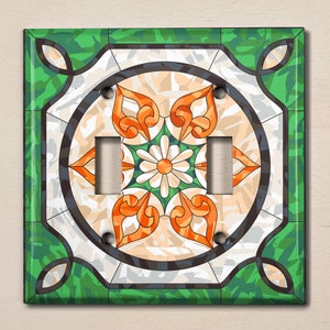 Metal Light Switch Cover | Light Switch Plate, Outlet Cover, Wall Plate, Home Decor Idea, Stained Glass Design, Floral Tile Decor, TIL128
