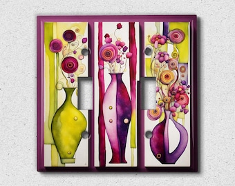 Metal Light Switch Cover | Light Switch Plate, Outlet Cover, Wall Plate, Klimt Style Art, Abstract Floral, Colorful Flower Decor, FLW761