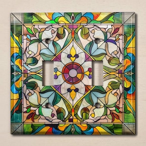Metal Light Switch Cover, Light Switch Plate, Outlet Cover, Wall Plate, Home Decor Idea, Beautiful Colorful Image of Stained Glass, TIL208