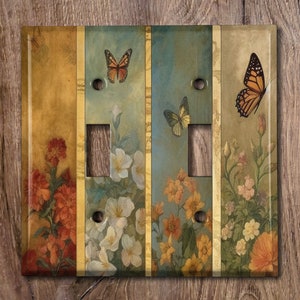 Metal Light Switch Cover, Light Switch Plate, Outlet Cover, Wall Plate, Home Decor Idea, Multiple Floral Fields With Butterfly, BUT062