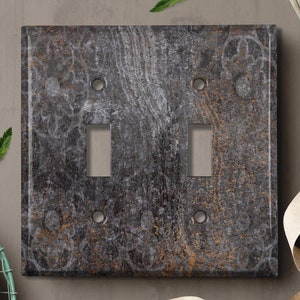 Cubierta de interruptor de luz/placa de toma de corriente de metal, imagen impresa de metal rústico/plana sin relieve, detalle de cobre negro, imagen de cobre, MET049