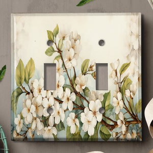 Metal Light Switch Cover | Light Switch Plate, Outlet Cover, Wall Plate, Home Decor Idea, Beautiful White Floral Decor, Chic Decor FLW376