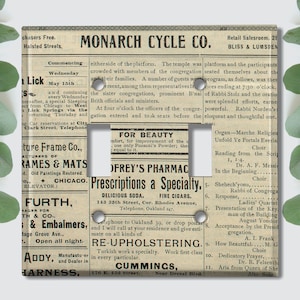 Metal Light Switch Plate / Outlet Cover, Old Vintage Newspaper Decor, LET026