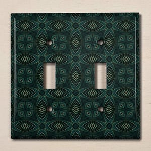 Metal Light Switch Cover, Light Switch Plate, Outlet Cover, Wall Plate, Teal Green Elegant Damask Decor, Geometric Pattern Design, DAM205