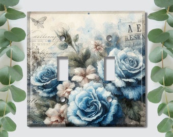 Metal Light Switch Cover | Light Switch Plate, Outlet Cover, Wall Plate, Home Decor, Elegant Blue Rose Decor, Vintage Floral Idea FLW310