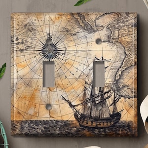 Couvercle d'interrupteur en métal | Plaque pour interrupteur, Couvercle de prise, Plaque murale, Décoration d'intérieur, Décoration de carte de l'océan Boussole, Décoration de voilier, SEA182