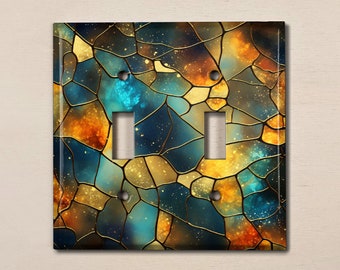 Metal Light Switch Cover | Light Switch Plate, Outlet Cover, Wall Plate, Home Decor Idea, Colorful Stained Glass Image, Gift Idea, GLA016