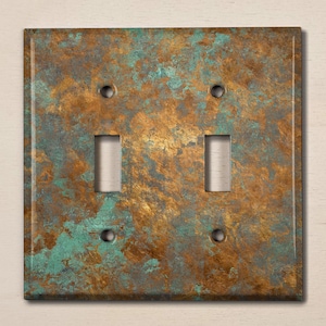 Metal Light Switch Cover | Light Switch Plate, Outlet Cover, Wall Plate, Image of Distressed Rust Metal, COPPER PATINA IMAGE PNT134