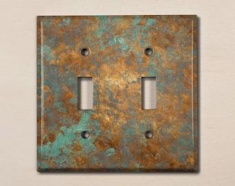 Metal Light Switch Cover | Light Switch Plate, Outlet Cover, Wall Plate, Image of Distressed Rust Metal, COPPER PATINA IMAGE PNT134
