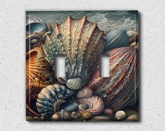 Metal Light Switch Cover | Light Switch Plate, Outlet Cover, Wall Plate, Home Decor Idea, Ocean Decor, Botanical Seashell Decor, SEA168