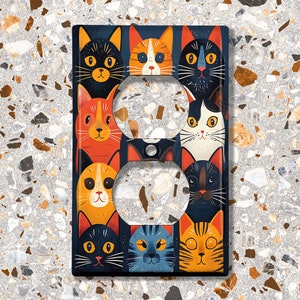 Metal Light Switch Cover, Light Switch Plate, Outlet Cover, Wall Plate, Home Decor Idea, Colorful Cat Design, Cute Cat Decor Idea ANM136 画像 6