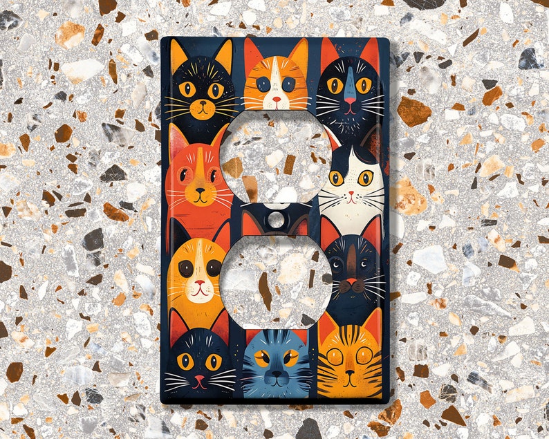 Metal Light Switch Cover, Light Switch Plate, Outlet Cover, Wall Plate, Home Decor Idea, Colorful Cat Design, Cute Cat Decor Idea ANM136 画像 6