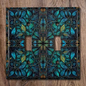 Metal Light Switch Cover | Light Switch Plate, Outlet Cover, Wall Plate, Home Decor Idea, Beautiful Elegant Teal Vines Leaves Decor, TRE093