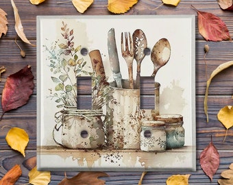 Metal Light Switch Cover | Light Switch Plate, Outlet Cover, Wall Plate, Home Decor Idea, Bright Kitchen Design, Cooking Tool Decor, KCH006