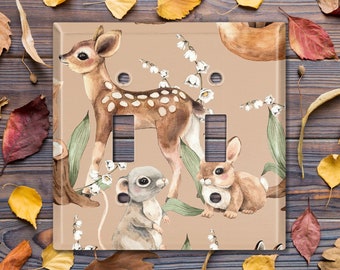 Metal Light Switch Cover, Light Switch Plate, Outlet Cover, Wall Plate Home Decor, Kids Decor, Forest Animals Deer Mouse Bunny ANM015