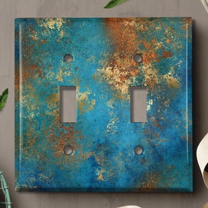 Metal Light Switch Cover | Light Switch Plate, Outlet Cover, Wall Plate, Home Decor, Distressed Rust Metal, Image of Copper Patina, MET040