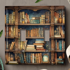 Couvercle d'interrupteur en métal | Plaque pour interrupteur, Couvercle de prise, Plaque murale, Idée de décoration intérieure, Décoration de vers de livre, Conception d'étagère de bibliothèque RSK002