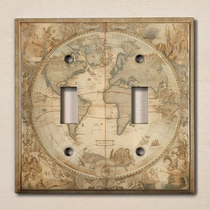 Couvercle d'interrupteur en métal | Plaque pour interrupteur, cache de prise, plaque murale, idée de décoration intérieure, carte du monde vintage, décoration de carte de pirate délavée, MAP025