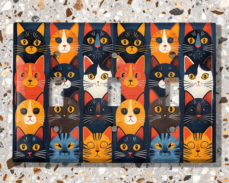 Metal Light Switch Cover, Light Switch Plate, Outlet Cover, Wall Plate, Home Decor Idea, Colorful Cat Design, Cute Cat Decor Idea ANM136 image 4