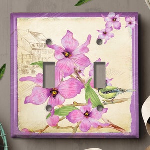 Metal Light Switch Cover | Light Switch Plate, Outlet Cover, Wall Plate Home Decor, Elegant Floral Hummingbird Home Sketch FLW100
