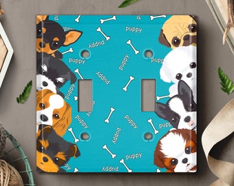 Metal Light Switch Cover, Light Switch Plate, Outlet Cover, Wall Plate Home Decor, Teal Cute T-cup Dog