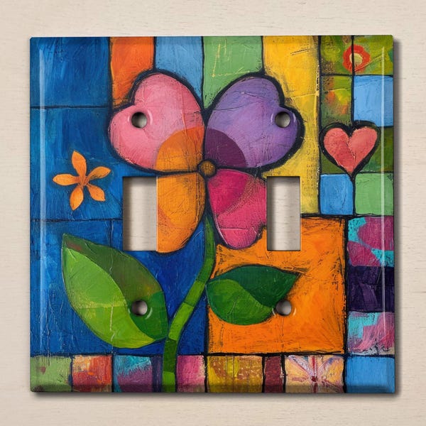 Metal Light Switch Cover | Light Switch Plate, Outlet Cover, Wall Plate, Home Decor, Clover Art, Colorful Floral, Kids Room Decor, FLW642