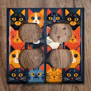 Metal Light Switch Cover, Light Switch Plate, Outlet Cover, Wall Plate, Home Decor Idea, Colorful Cat Design, Cute Cat Decor Idea ANM136 image 7