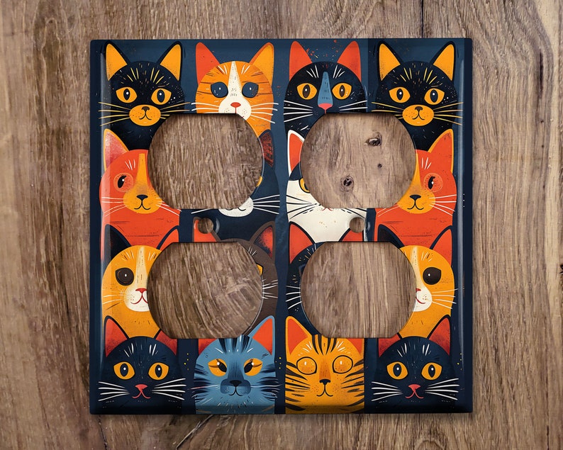 Metal Light Switch Cover, Light Switch Plate, Outlet Cover, Wall Plate, Home Decor Idea, Colorful Cat Design, Cute Cat Decor Idea ANM136 image 7