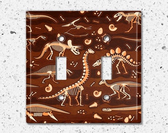 Metal Light Switch Cover, Light Switch Plate, Wall Plate Home Decor, Boys Room, Dinosaur Fossils Earth, Earth Fossils Brown, DNO009