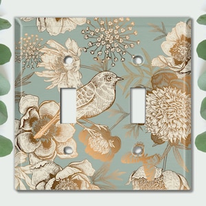 Metal Light Switch Cover, Light Switch Plate, Outlet Cover, Wall Plate Home Decor, Wallplate Cover, Bird,  Elegant Floral Bird  PNT036