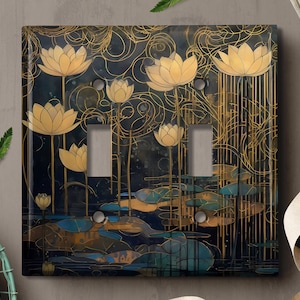Metal Light Switch Cover | Light Switch Plate, Outlet Cover, Wall Plate, Home Decor Idea, Chic Yellow Nouveau Lotus Flower Design, FLW439