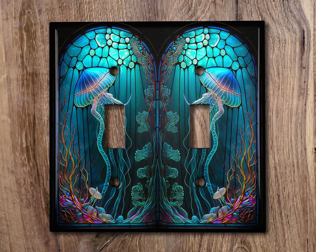 Ocean Dolphin Fish Family Metal Light Switch Cover – Stainless Steel, Blue, Wallplate Decor