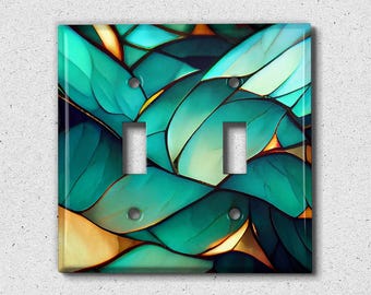 Metal Light Switch Cover | Light Switch Plate, Outlet Cover, Wall Plate, Elegant Turquoise Scale Pattern, Image of Stained Glass, GLA071