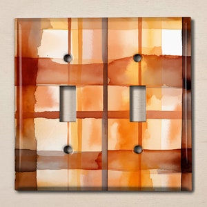 Metal Light Switch Cover | Outlet Plate, Autumn Orange Plaid Thanksgiving Decor, THX019