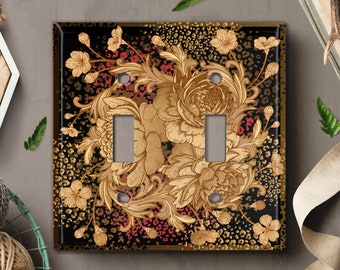 Metal Light Switch Cover, Light Switch Plate, Outlet Cover, Wall Plate Home Decor, Elegant Dark Floral Art PNT041