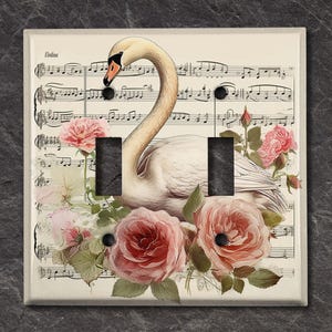 Metal Light Switch Cover | Light Switch Plate, Outlet Cover, Wall Plate, Home Decor, Music Sheet Swan Floral Art Decor, Pink Peony, BRD082
