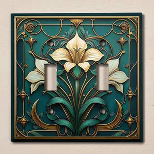Metal Light Switch Cover | Light Switch Plate, Outlet Cover, Wall Plate, Elegant White Lilies Art, Floral Lily Decor, Nouveau Floral, FLW699