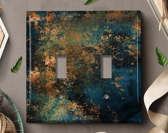 Metal Light Switch Cover | Light Switch Plate, Outlet Cover, Wall Plate, Home Decor Idea, Distressed Rust Metal, COPPER PATINA IMAGE, MET045