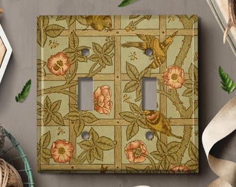 Metal Light Switch Cover | Light Switch Plate, Outlet Cover, Wall Plate, Home Decor Idea, Charming Floral Greenery, Green Bird Decor FLW469