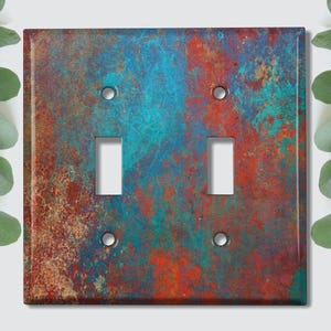 Metal Light Switch Cover, Light Switch Plate, Outlet Cover, Wall Plate Home Decor, Patina, Image of Copper, MET013