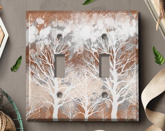 Metal Light Switch Cover, Light Switch Plate, Outlet Cover, Wall Plate, Home Decor, Brown Beige Trees, Woodsy Ambience Decor TRE051