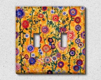 Metal Light Switch Cover | Light Switch Plate, Outlet Cover, Wall Plate, Home Decor Idea, Klimt Style Art, Colorful Floral Decor, FLW757