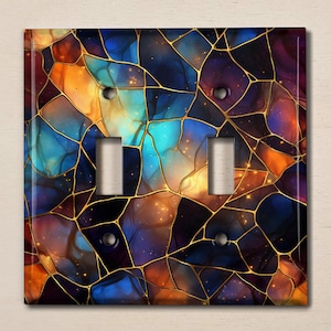 Metal Light Switch Cover | Light Switch Plate, Outlet Cover, Wall Plate, Home Decor Idea, Colorful Stained Glass Image, Gift Idea, GLA015
